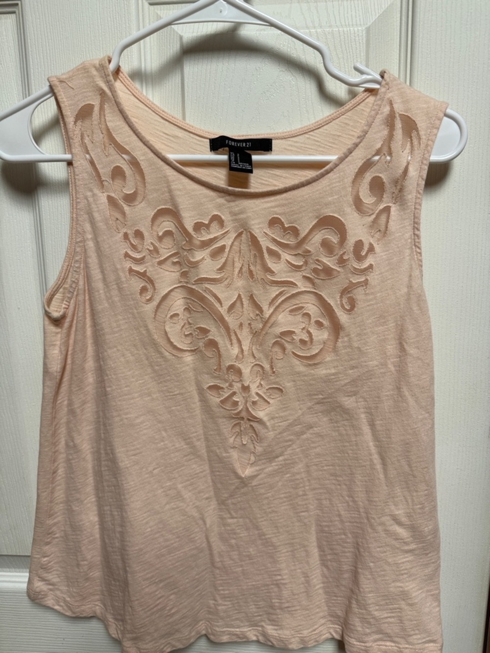 Forever 21 Blush Peach Lace-Cutout Sleeveless Tank
